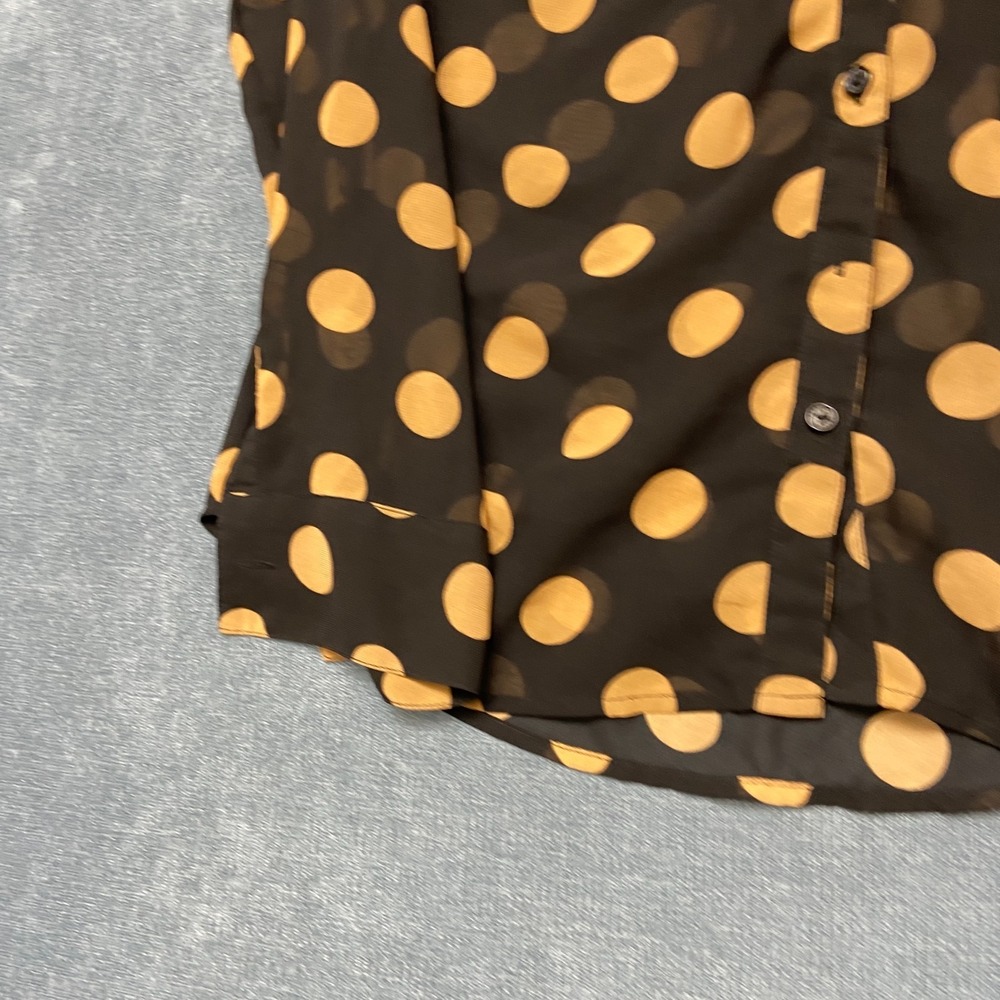 Express Portofino Blouse Top Womens Small Black Yellow Button Front Polka Dot - Picture 2 of 13